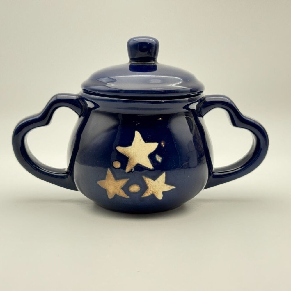 Hermitage Starry Night Lidded Sugar Bowl Lid Pottery Stoneware Cottagecore Decor